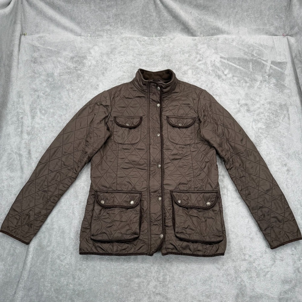 Eddie Bauer Quilted Field Jacket Fleece Lined Womens Small Nylon Insulated Brown